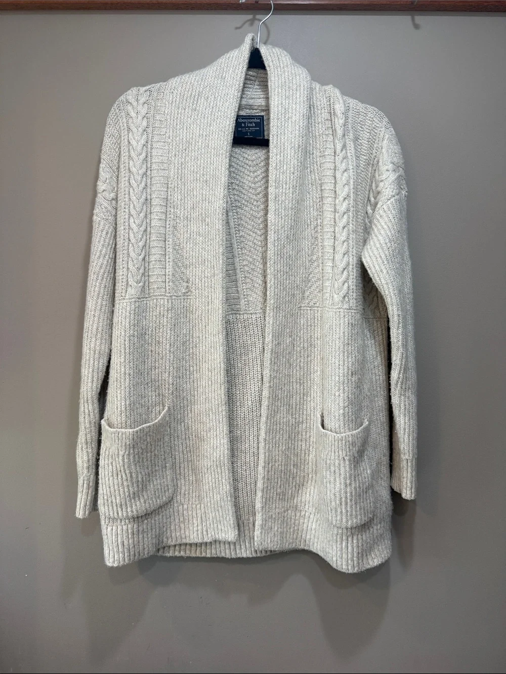 Abercrombie Women's Collar Cable-Trim Open Cardigan - Cream